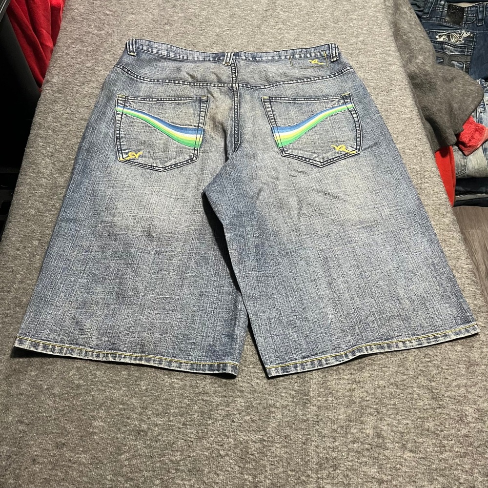 Rocawear Mens Baggy Denim Shorts Blue Embroidered Y2K Hip Hop Jorts Size 36